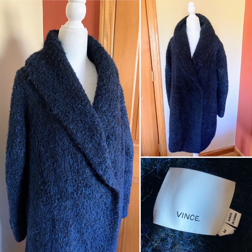 VINCE Wool Alpaca Blend Textured Fuzzy Buttoned Warm Jacket Coat Size M